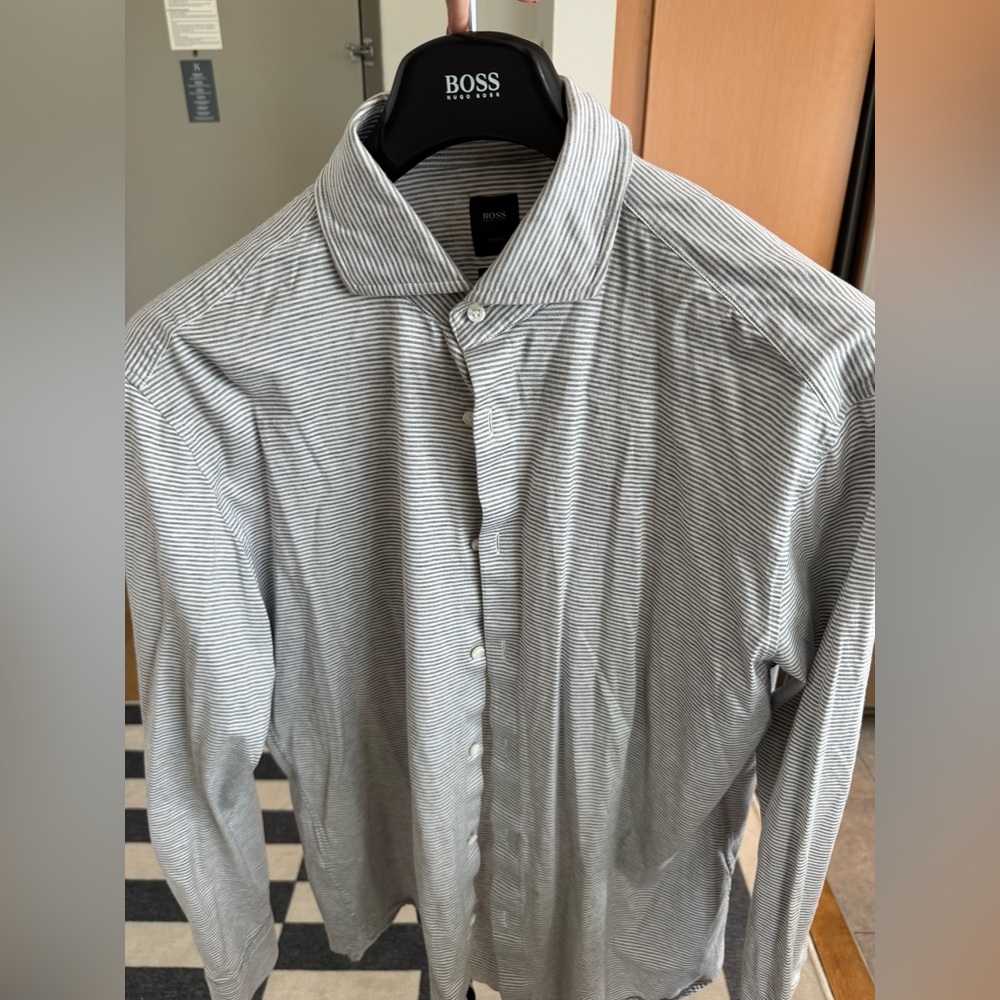 Boss Men's Gray & White Striped Shirt